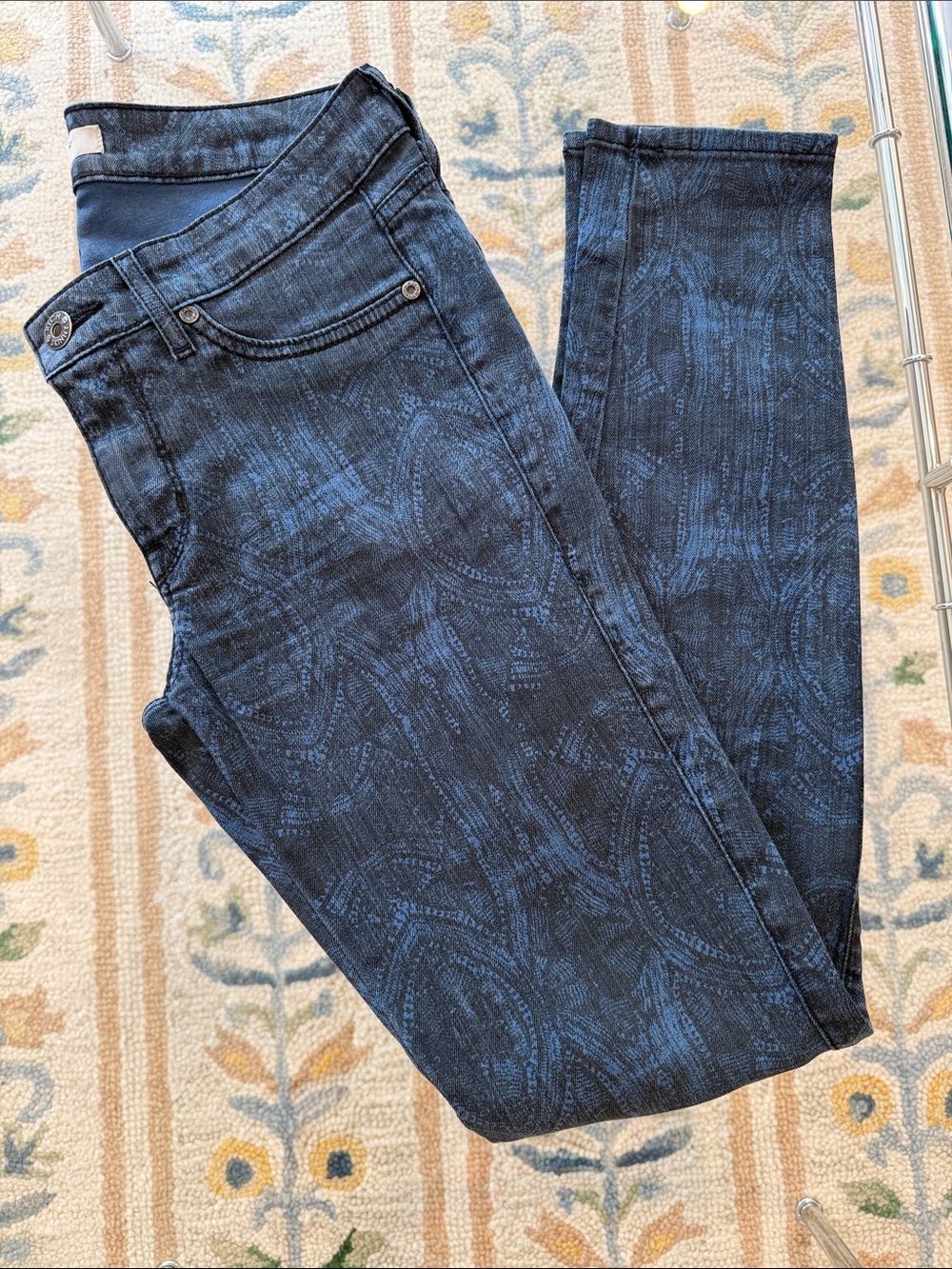 Rich & Skinny Navy Paisley-Effect Skinny Jeans